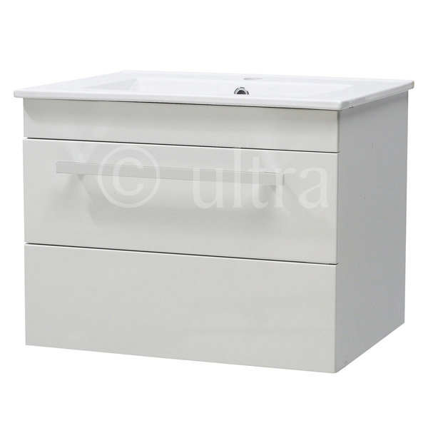 Ultra Design Gloss White Wall Mounted Unit w/ Basin W600 x D400mm