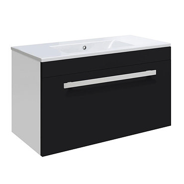 Ultra Design 600mm 1 Drawer Wall Mounted Basin & Cabinet - Gloss Black - 2 Basin Options Profile Lar