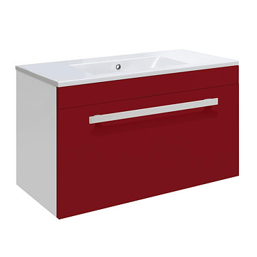 Ultra Design 600mm 1 Drawer Wall Mounted Basin & Cabinet - Gloss Red - 2 Basin Options Profile Large