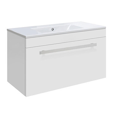Ultra Design 600mm 1 Drawer Wall Mounted Basin & Cabinet - Gloss White - 2 Basin Options Profile Lar