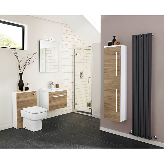 Ultra Design 600mm 1 Drawer Wall Mounted Basin & Cabinet - Natural Walnut - 2 Basin Options Standard Large Image