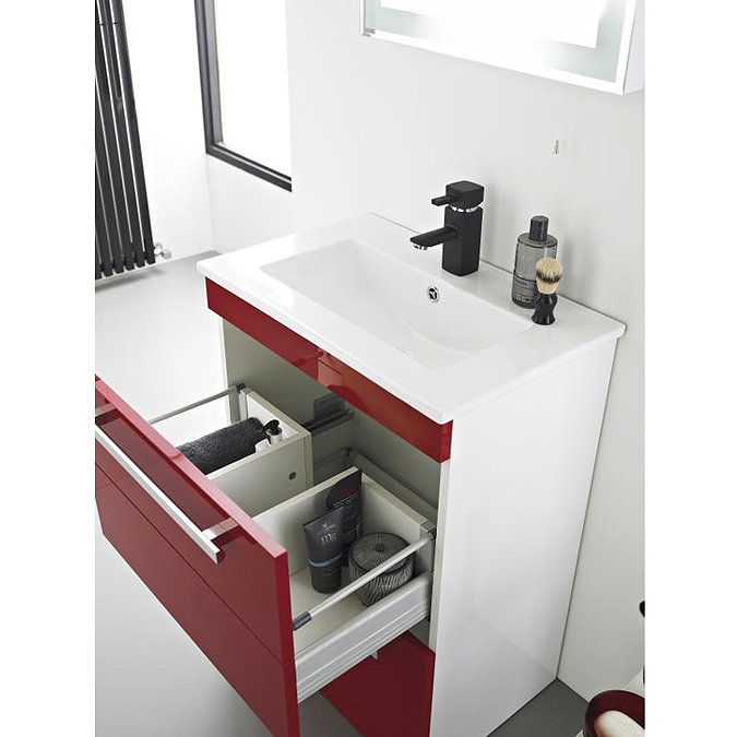 Ultra Design 600mm 2 Drawer Floor Mounted Basin & Cabinet - Gloss Red - 2 Basin Options Profile Larg