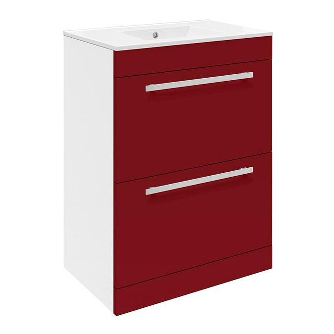 Ultra Design 600mm 2 Drawer Floor Mounted Basin & Cabinet - Gloss Red - 2 Basin Options Large Image