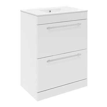 Ultra Design 600mm 2 Drawer Floor Mounted Basin & Cabinet - Gloss White - 2 Basin Options Profile La
