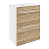 Ultra Design 600mm 2 Drawer Floor Mounted Basin & Cabinet - Natural Walnut - 2 Basin Options Large I