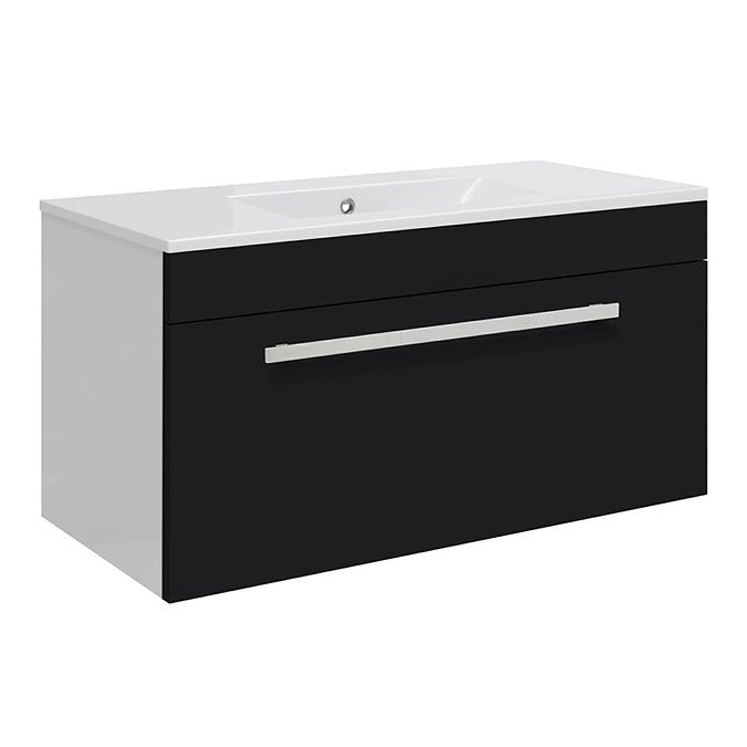 Ultra Design 800mm 1 Drawer Wall Mounted Basin & Cabinet - Gloss Black - 2 Basin Options Large Image