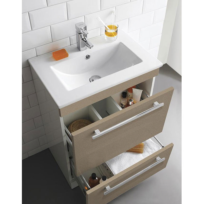 Ultra Design 800mm 1 Drawer Wall Mounted Basin & Cabinet - Gloss Caramel - 2 Basin Options Profile L