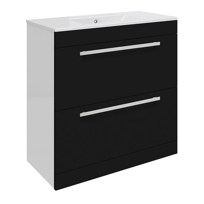 Ultra Design 800mm 2 Drawer Floor Mounted Basin & Cabinet - Gloss Black - 2 Basin Options Large Imag