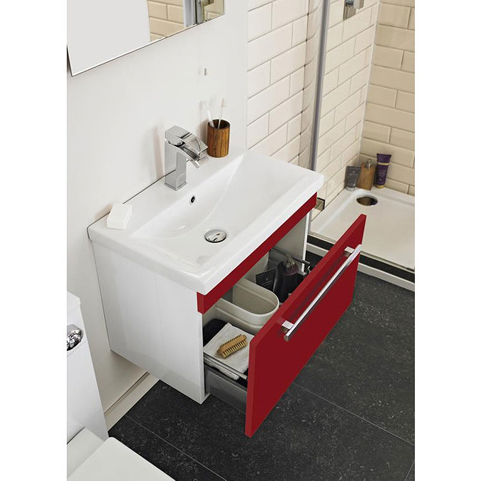 Ultra Design 800mm 2 Drawer Floor Mounted Basin & Cabinet - Gloss Red - 2 Basin Options Feature Larg