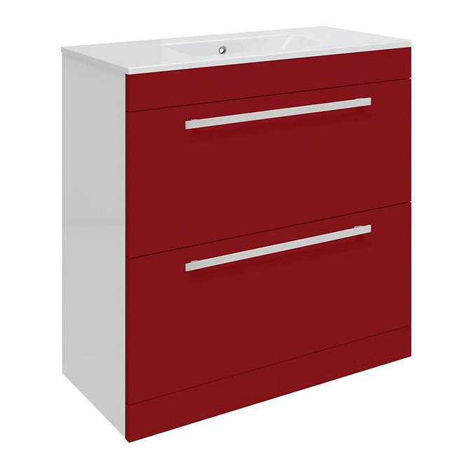 Ultra Design 800mm 2 Drawer Floor Mounted Basin & Cabinet - Gloss Red - 2 Basin Options Large Image