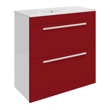 Ultra Design 800mm 2 Drawer Floor Mounted Basin & Cabinet - Gloss Red - 2 Basin Options Profile Larg