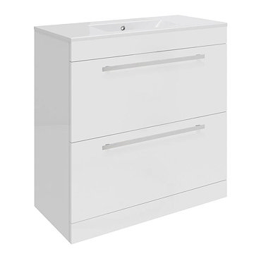 Ultra Design 800mm 2 Drawer Floor Mounted Basin & Cabinet - Gloss White - 2 Basin Options Profile La