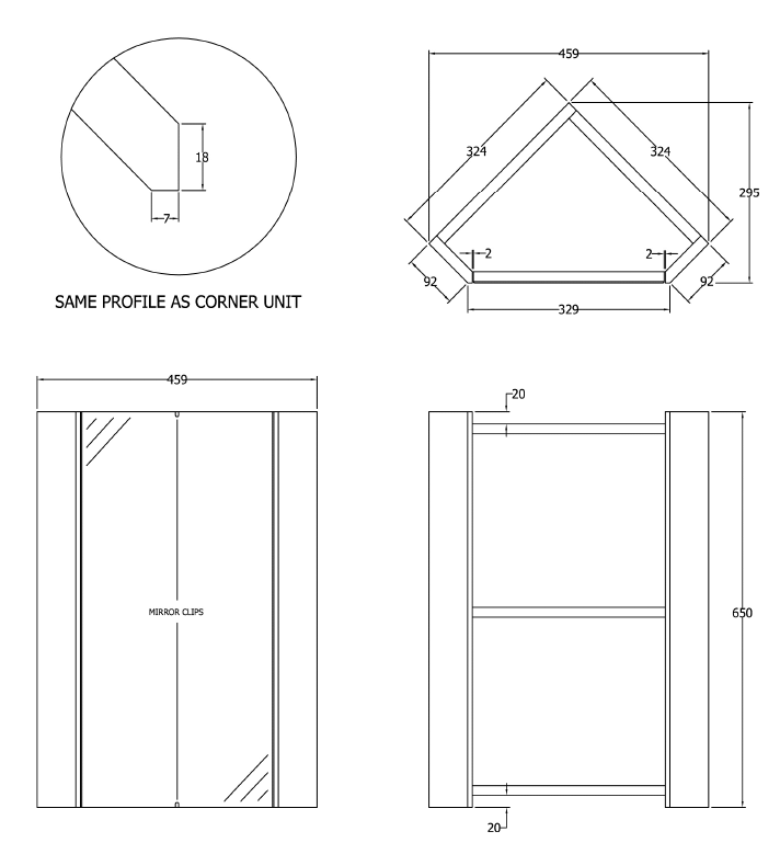 Hudson Reed - Design Gloss White Corner Mirror Cabinet with one shelf