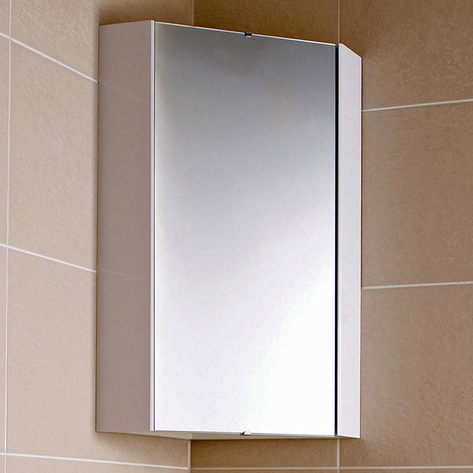 Hudson Reed - Design Gloss White Corner Mirror Cabinet with one shelf - LQ059 Large Image