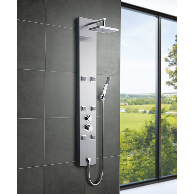 Ultra - Easton Thermostatic Shower Panel - Stainless Steel - AS374 Profile Large Image