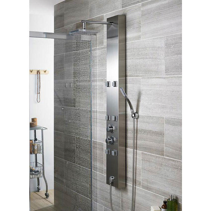 Ultra - Easton Thermostatic Shower Panel - Stainless Steel - AS374 In Bathroom Large Image