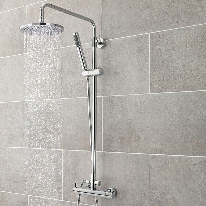 Hudson Reed Minimalist Thermostatic Bar Valve with Telescopic Shower Kit - Chrome Large Image