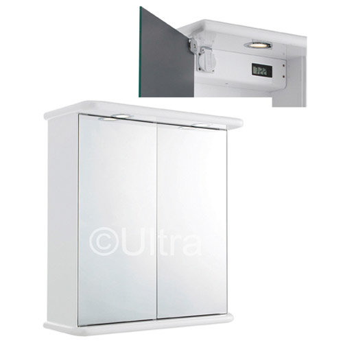 Ultra Niche Double Mirror Cabinet with Light, Shaving Socket and Digital Clock - LQ387 Profile Large