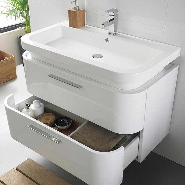 Ultra Bias Wall Mounted Basin Unit W900 x D500mm White Gloss Finish