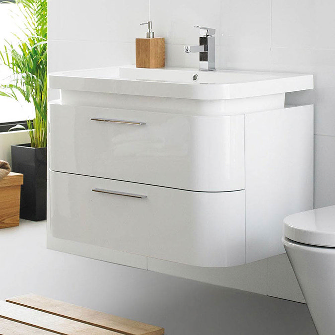 Ultra Bias Wall Mounted Basin Unit W900 x D500mm - White Gloss Finish - RF016 Large Image