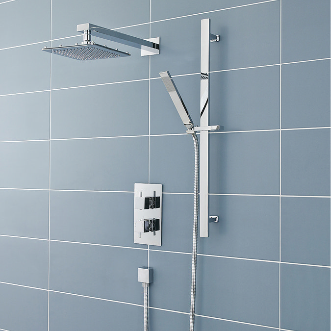 Ultra Pioneer Square Shower Valve with Diverter, Fixed Head & Slide Rail Kit Large Image