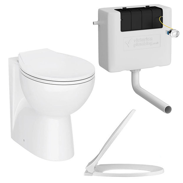 Ceramic BTW Toilet Pan with Soft-Close Seat + Dual Flush Concealed Cistern Large Image