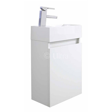 Ultra Zone Compact Wall Hung Basin and Cabinet W400 x D220mm - Gloss White Finish - RF024 Profile Large Image