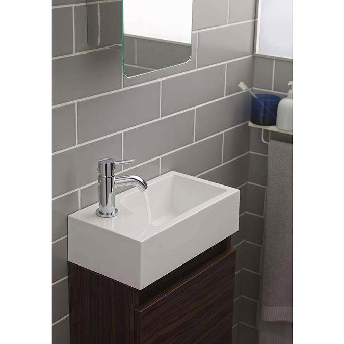 Ultra Zone Compact Wall Hung Basin and Cabinet W400 x D220mm - Walnut Finish - RF022 Feature Large Image