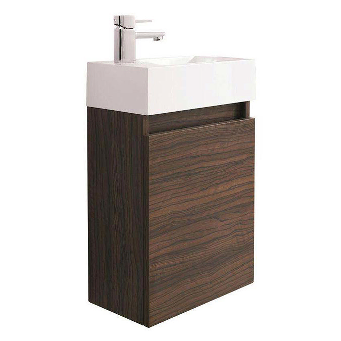 Ultra Zone Compact Wall Hung Basin and Cabinet W400 x D220mm - Walnut Finish - RF022 Large Image