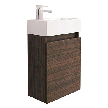 Ultra Zone Compact Wall Hung Basin and Cabinet W400 x D220mm - Walnut Finish - RF022 Profile Large Image