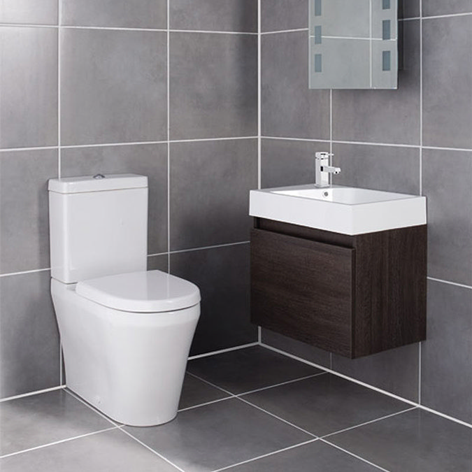 Ultra - Zone Oak Finish Cabinet & Basin with BTW Close Coupled Toilet Large Image