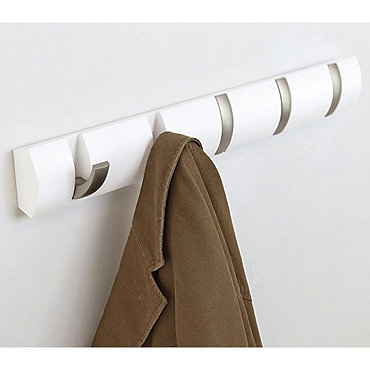 Umbra Flip Wall-Mount 5 Hook Rack - White - 318850-660 Profile Large Image