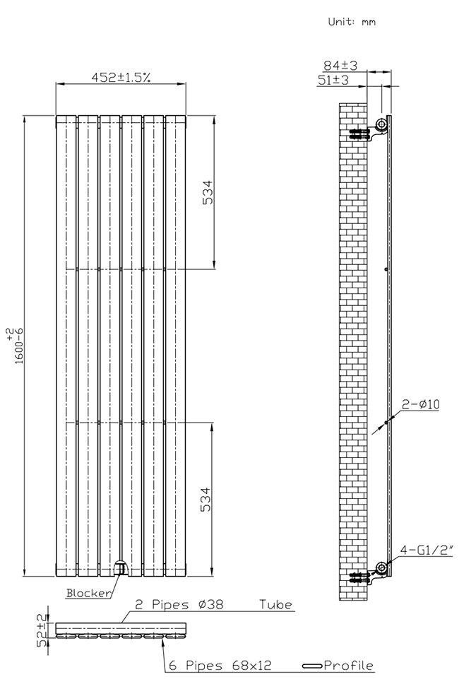 Urban Chrome Vertical Single Panel Radiator (1600mm High) 452mm Wide