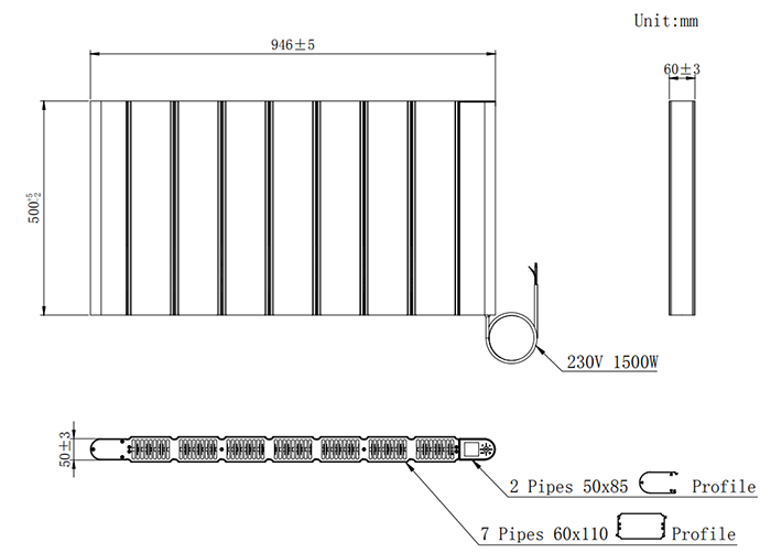 Urban 500 x 946mm Smart WiFi Aluminium Electric Radiator - 1500W Matt Black