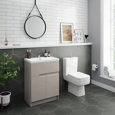 Urban 600mm Cashmere Compact Floorstanding Vanity Unit + Close Coupled Toilet  Profile Large Image