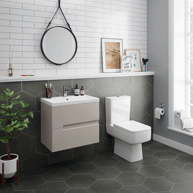 Urban 600mm Cashmere Compact Wall Hung Vanity Unit + Close Coupled Toilet Large Image