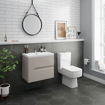 Urban 600mm Cashmere Compact Wall Hung Vanity Unit + Close Coupled Toilet  Profile Large Image