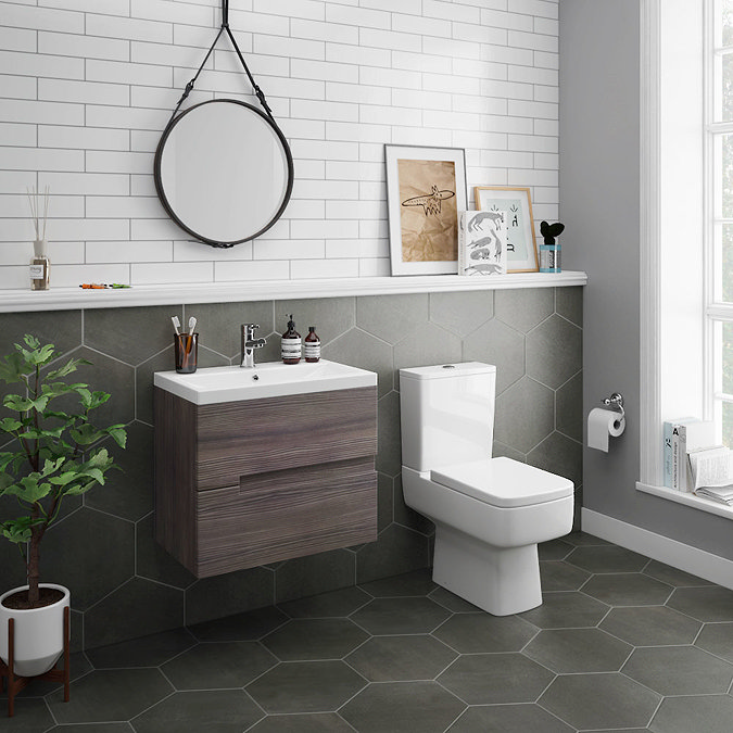 Urban 600mm Grey Avola Compact Wall Hung Vanity Unit + Close Coupled Toilet Large Image