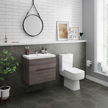 Urban 600mm Grey Avola Compact Wall Hung Vanity Unit + Close Coupled Toilet  Profile Large Image