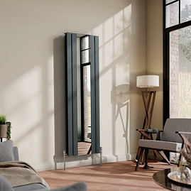 Urban Anthracite Vertical Radiator with Mirror – Double Panel, 1600 x 504mm