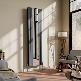 Urban Anthracite Vertical Radiator with Mirror – Double Panel, 1800 x 504mm