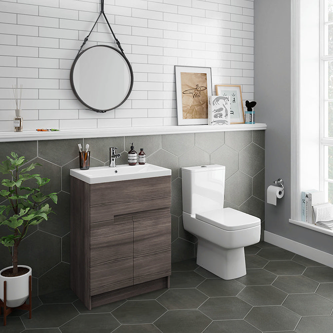 Urban 600mm Grey Avola Compact Floorstanding Vanity Unit + Close Coupled Toilet