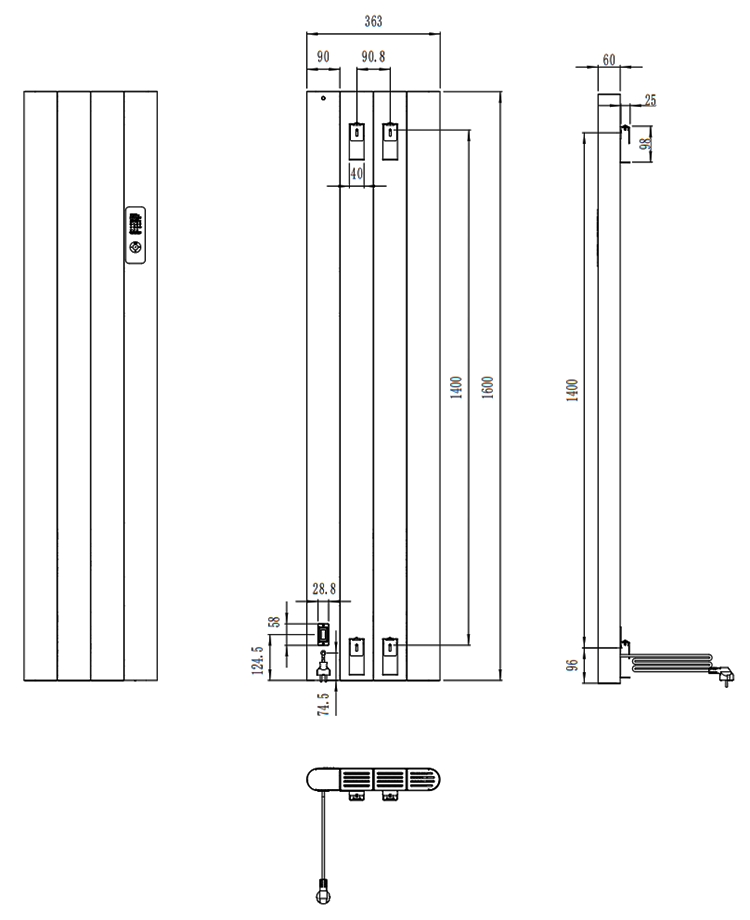 Urban Electric Smart Wifi Aluminium 1000W Energy Saving Panel Vertical White Radiator - 1600 x 362mm