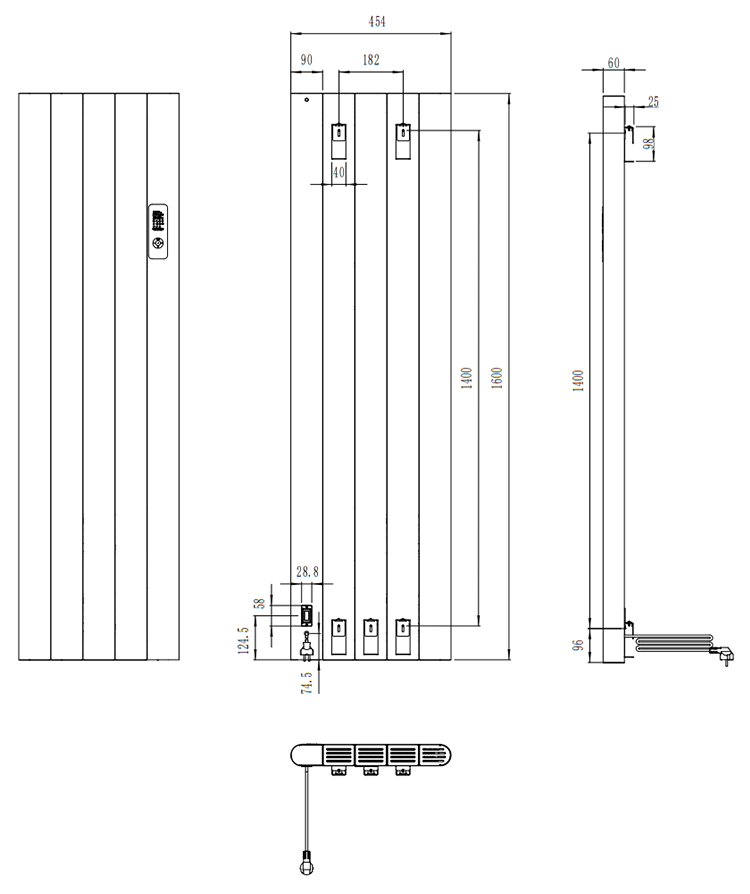 Urban Electric Smart Wifi Aluminium Panel 1500W Energy Saving Vertical Anthracite Radiator - 1600 x 453mm