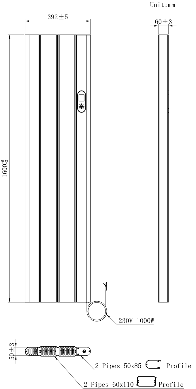 Urban Electric Smart WiFi Aluminium Radiator – 1000W Vertical White Panel Heater, 1600 x 392mm