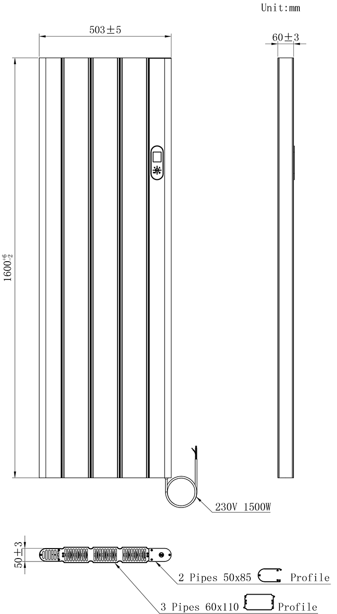 Urban Electric Smart WiFi Aluminium Radiator – 1500W Vertical Anthracite Panel Heater, 1600 x 503mm