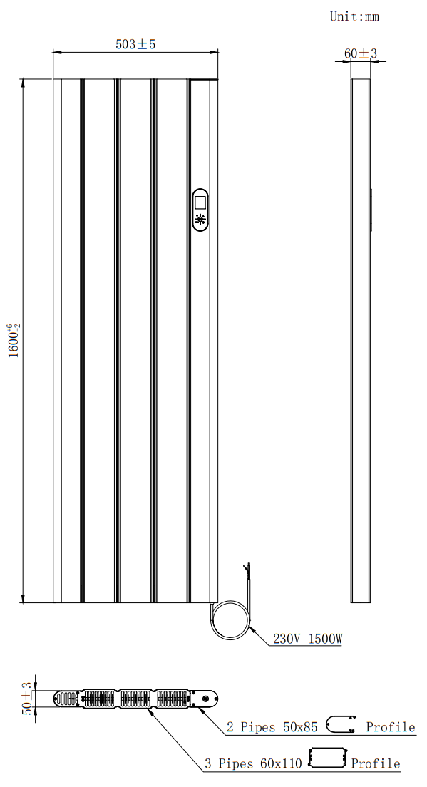 Urban Electric Smart WiFi Aluminium Radiator – 1500W Vertical White Panel Heater, 1600 x 503mm