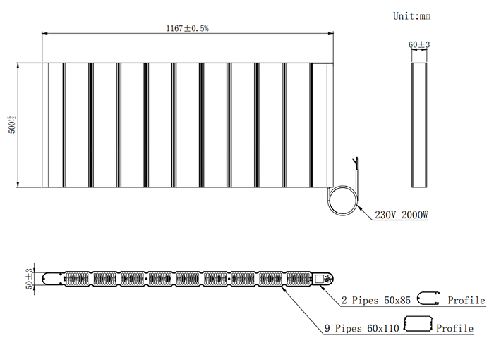 Urban Electric Smart WiFi Aluminium Radiator – 2000W Horizontal White Panel Heater, 500 x 1167mm
