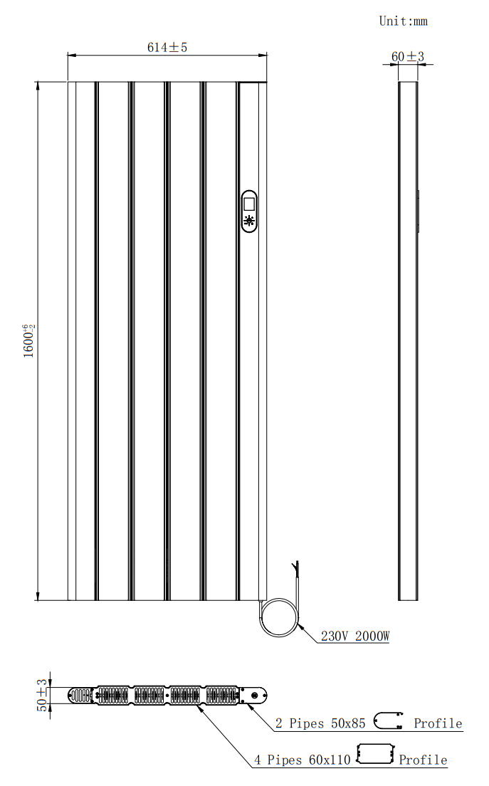 Urban Electric Smart WiFi Aluminium Radiator – 2000W Vertical Anthracite Panel Heater, 1600 x 614mm