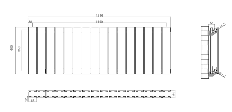 Urban Horizontal Radiator - Anthracite - Double Panel (400mm High x 1216mm Wide)